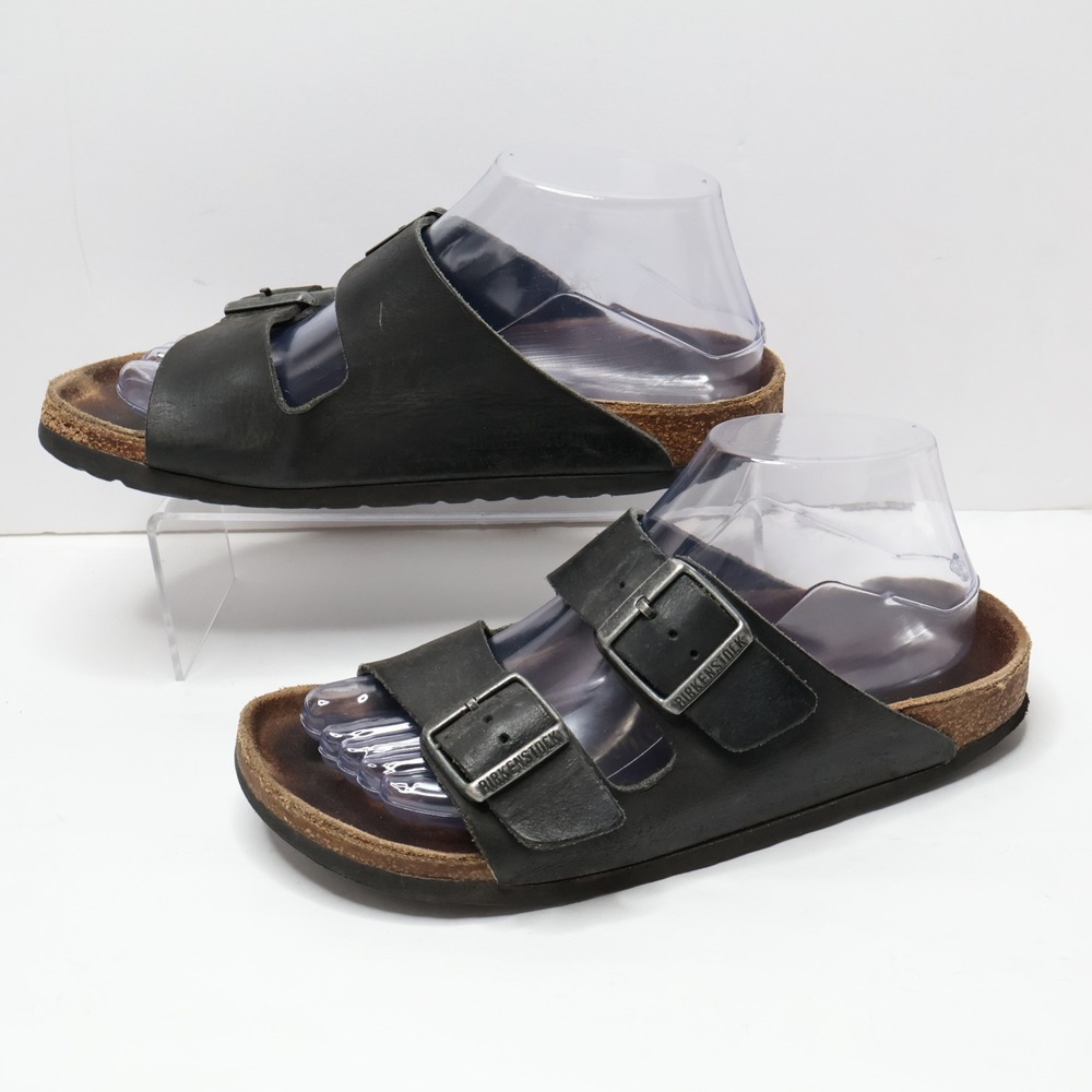 Birkenstock Black Leather Slip On Double Strap Sandals Shoes Sz 38, 7‎ 7.5 SEE - Picture 2 of 8
